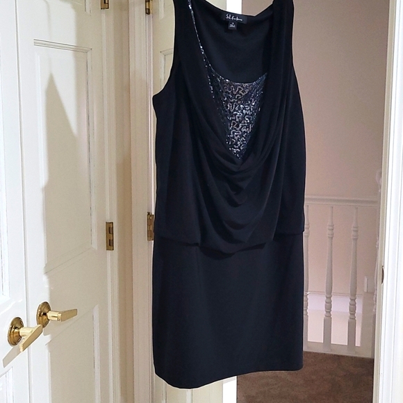NWT SL Fashions Drape Front Mini Dress with sequin inset SZ 14 - Picture 8 of 8